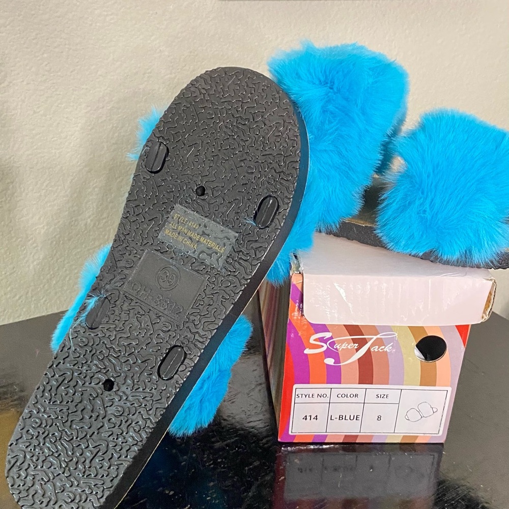 Turquoise Fur Slides - Picture 5 of 5